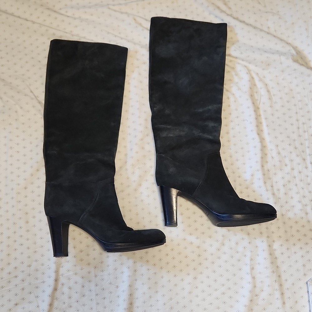 Sergio Rossi black suede knee high high heels boots 9/9.5